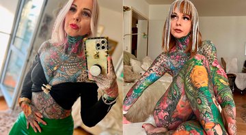 Kerstin Tristan posou nua e exibiu suas tatuagens na web - Foto: Reprodução/ Instagram@tattoo_butterfly_flower