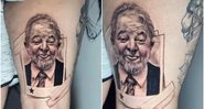 Túlio Pires tatuou uma das fotos mais conhecidas de Lula na perna - Foto: Reprodução / Instagram
