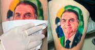 Homem tatuou o rosto de Jair Bolsonaro na coxa - Foto: Reprodução/ Instagram@marcondesrodriguis