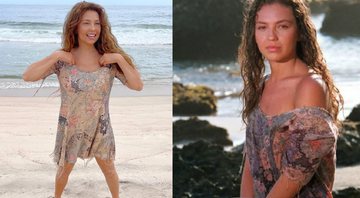 Atriz compartilhou registro em que aparece posando com vestido em uma praia - Foto: Reprodução / Instagram @thalia