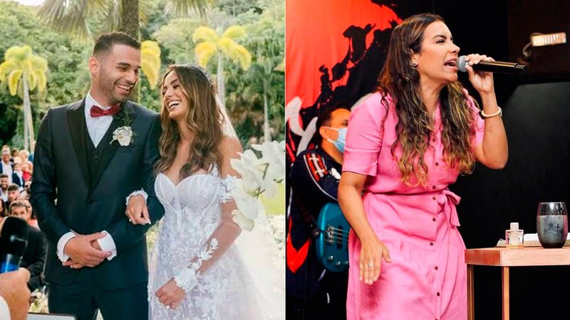 Thiago Maia em seu casamento com Isadora Pomeo, em fevereiro, e a missionária Gabriela Lopes - Foto: Reprodução/ Divulgação e Instagram@gabrielalopes_oficial