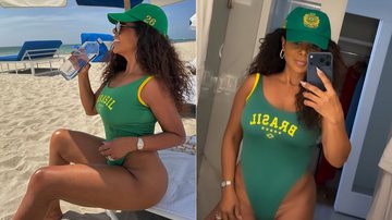 Valéria Valenssa recebeu elogios ao posar na praia em clima de Copa