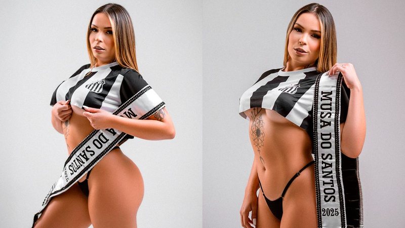 Lays Pereira acaba de receber a faixa de Musa do Santos 2025 - Fotos: Divulgação