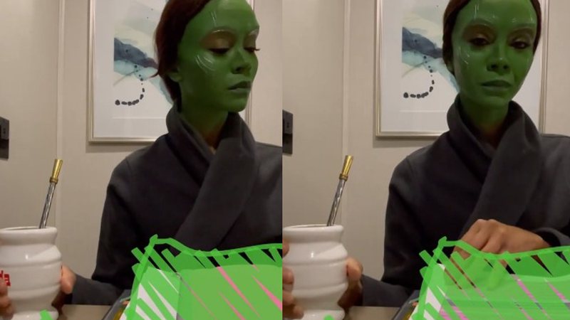 Atriz compartilhou registro nas redes sociais em que aparece com a maquiaguem de Gamora - Foto: Reprodução / Instagram @zoesaldana