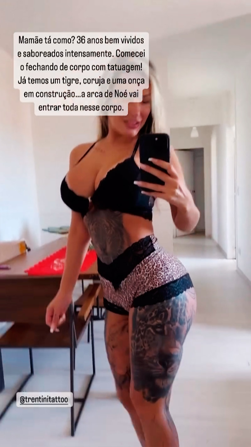 Andressa Urach contou que vai “fechar o corpo” com tatuagens - Foto: Reprodução/ @andressaurachoficial