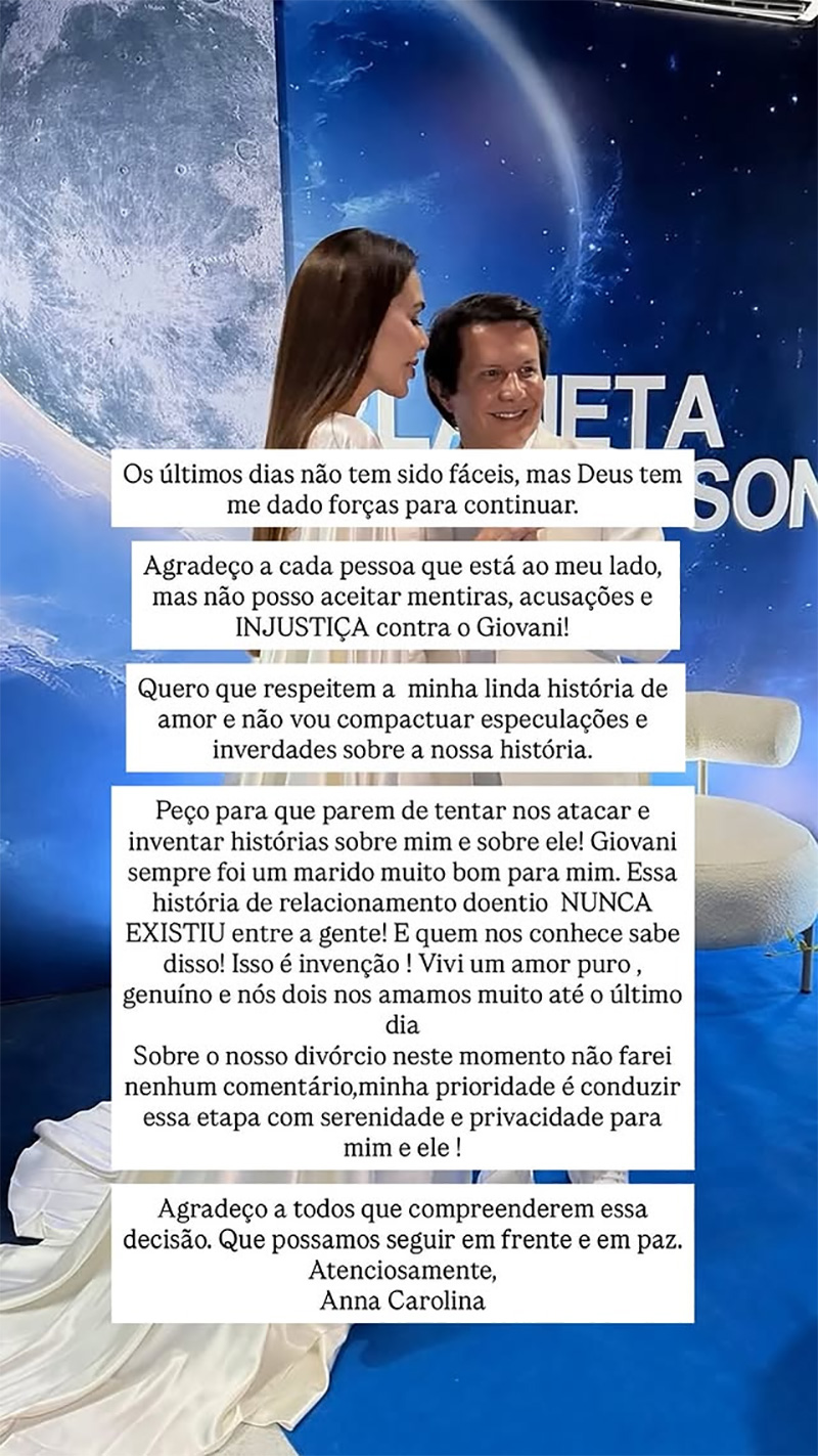 Anna Carolina Morais defendeu Giovani em desabafo nas redes sociais - Foto: Reprodução/ Instagram@annacarolinamoraiss