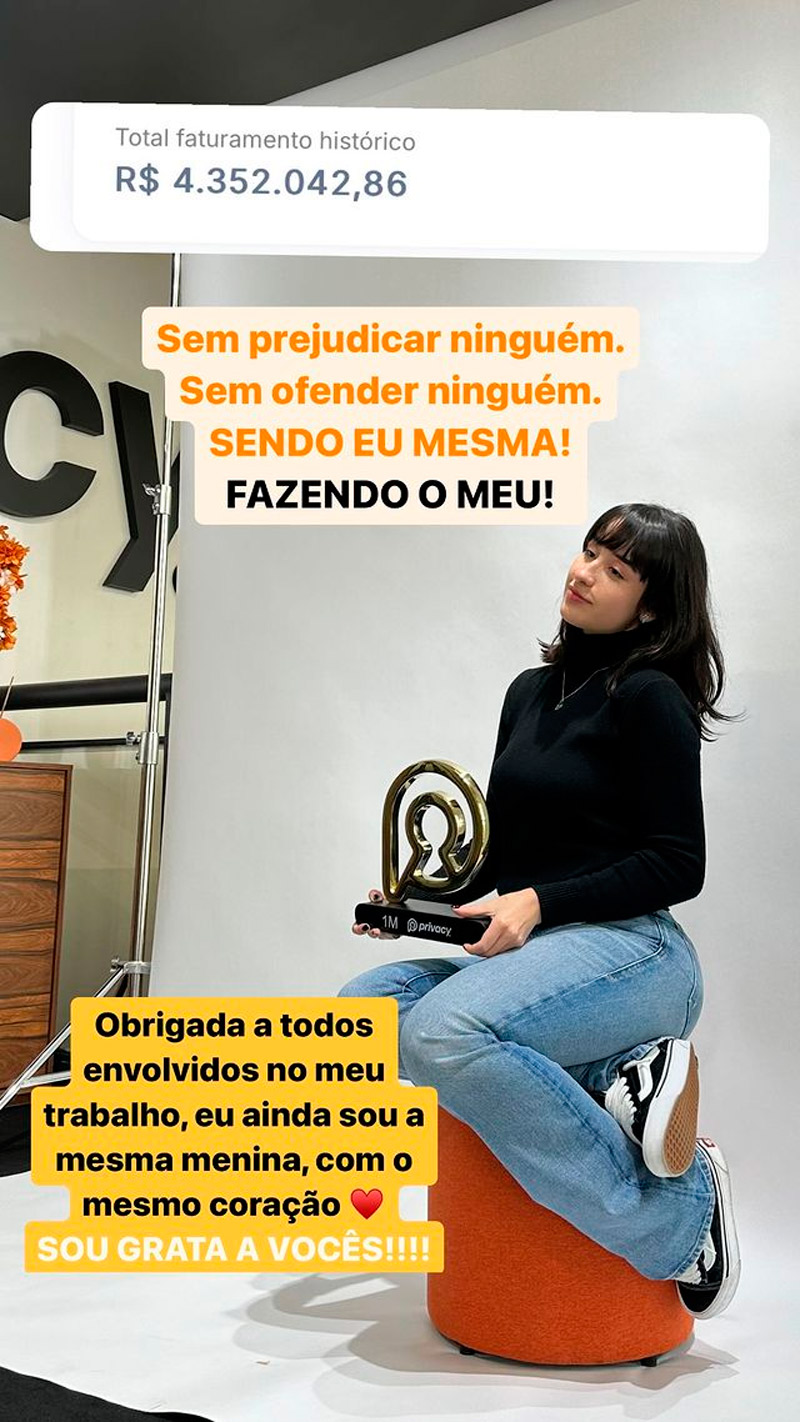 Martina Oliveira, a Beiçola, mostrou faturamento milionário - Foto: Reprodução/ @privatinaovr