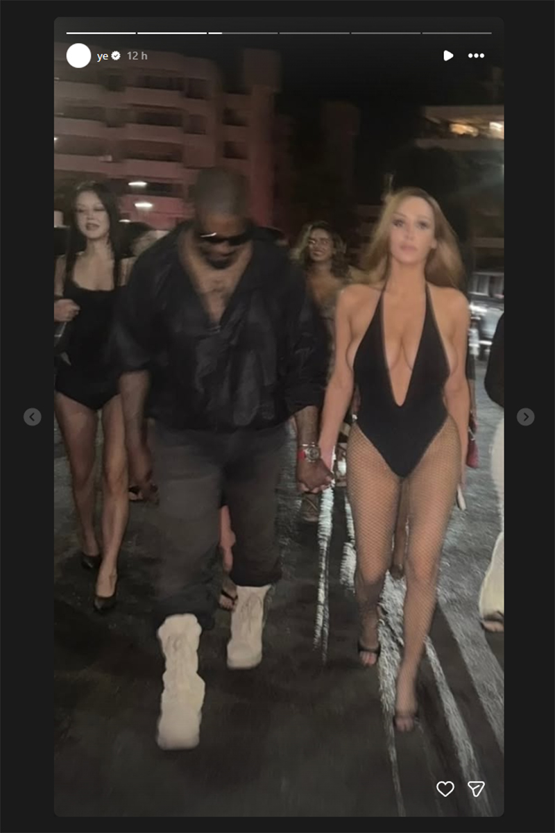 Kanye West mostrou a mulher, Bianca Censori, usando vestido transparente - Foto: Reprodução/ Instagram@ye