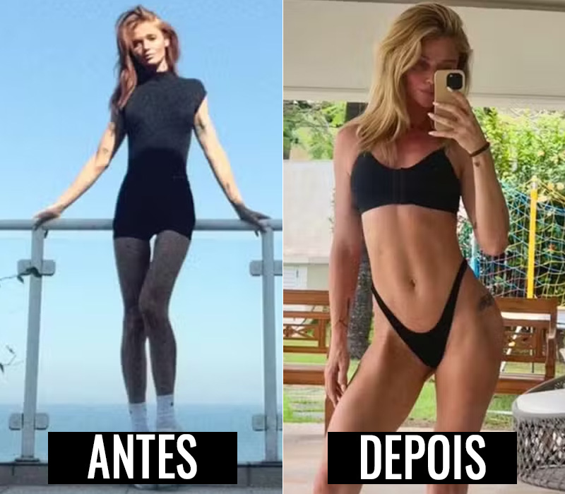 Cíntia Dicker antes e depois de mudar o treino para ganhar músculos - Foto: Reprodução/ Instagram@cintiadicker