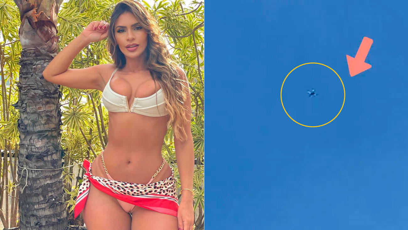 Clara Brasil flagrou drone sobrevoando sua piscina durante banho de sol