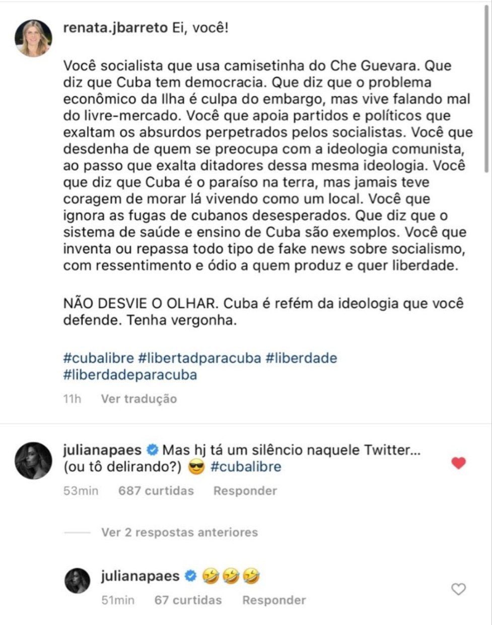 Juliana Paes é chamada de bolsominion por comentário sobre Cuba.