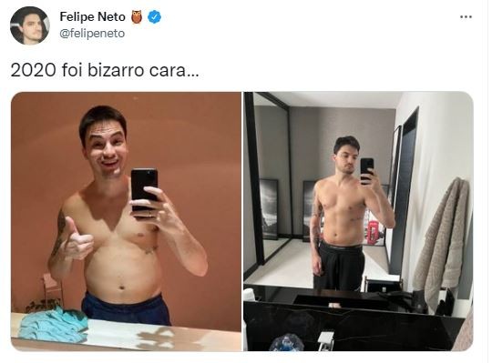 Felipe Neto mostra antes e depois de mudança no corpo - Foto: Twitter