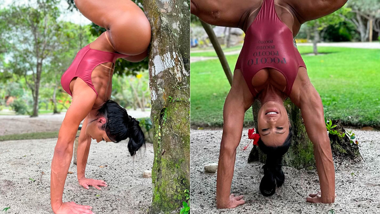 Cenapop · Gracyanne Barbosa fica de ponta cabeça em árvore e impressiona  por elasticidade