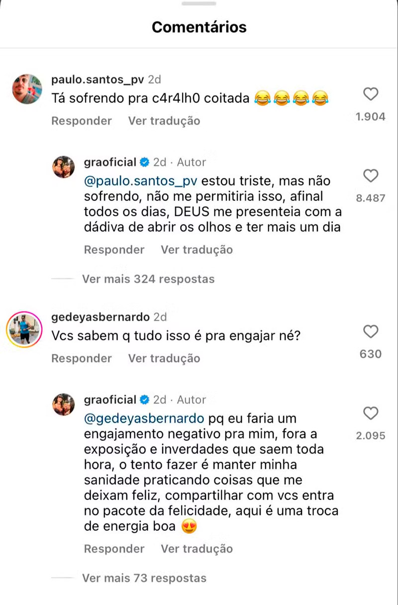 Gracyanne Barbosa desabafou ao falar sobre fim do casamento - Foto: Reprodução/ Instagram@graoficial