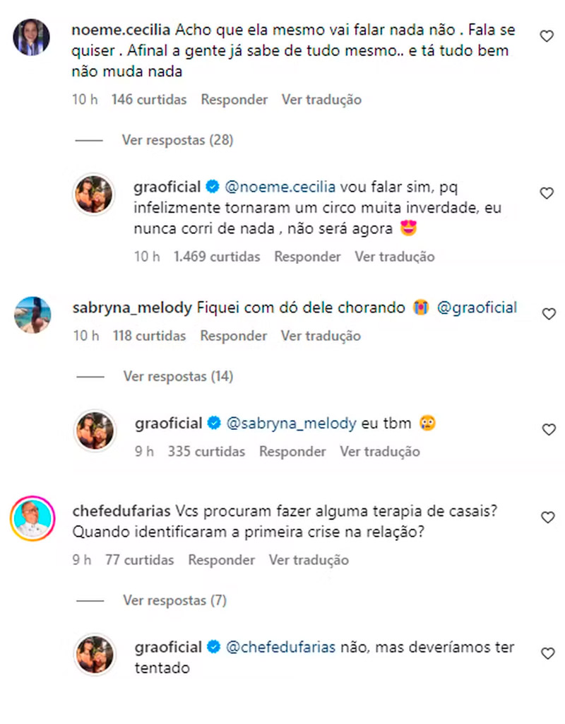 Gracyanne interagiu com fãs e falou sobre relação com Belo - Foto: Reprodução/ Instagram@graoficial