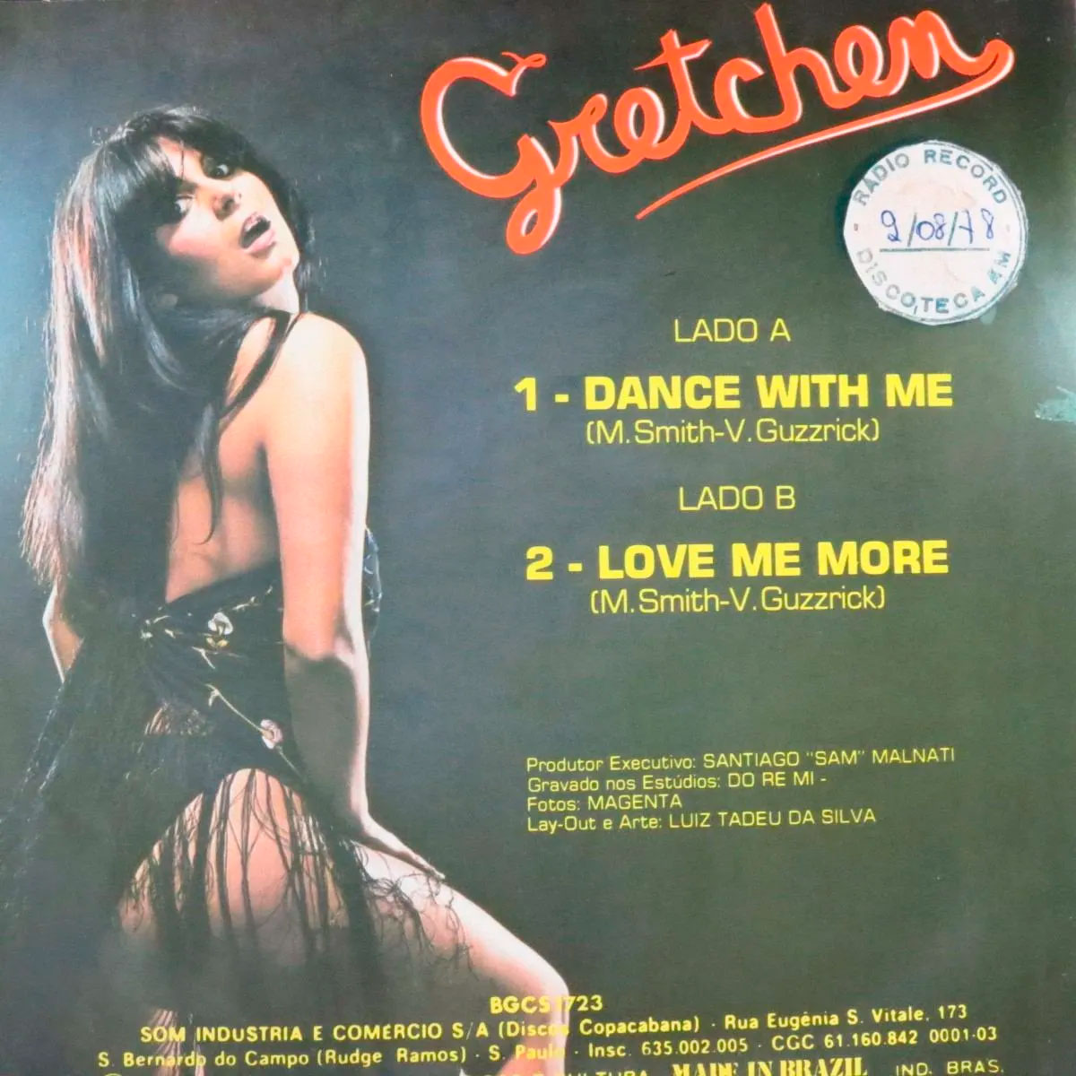 Contra capa do compacto Dance With Me, da Gretchen
