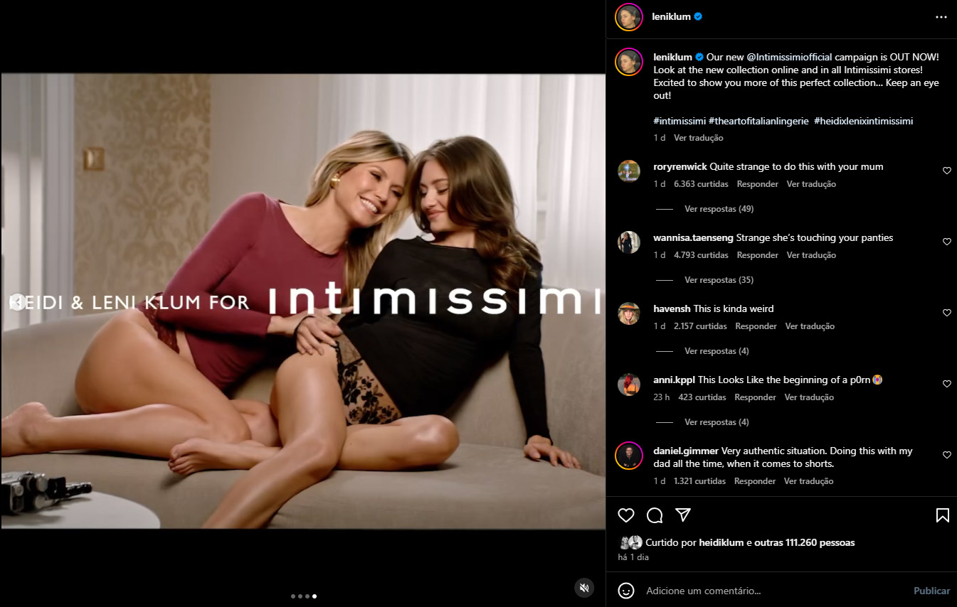 Heidi Klum e Leni Klum receberam críticas por posar de lingerie - Foto: Reprodução/ @leniklum