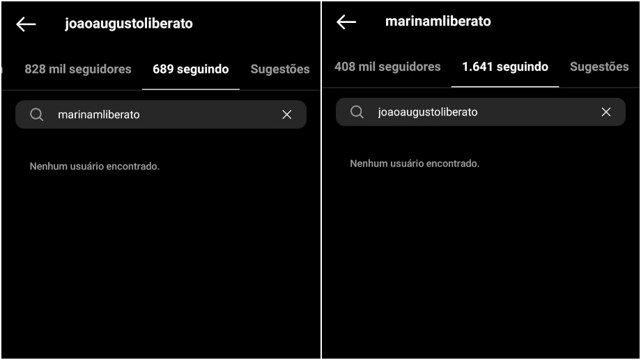 João Augusto e Marina Liberato deixaram de se seguir no Instagram