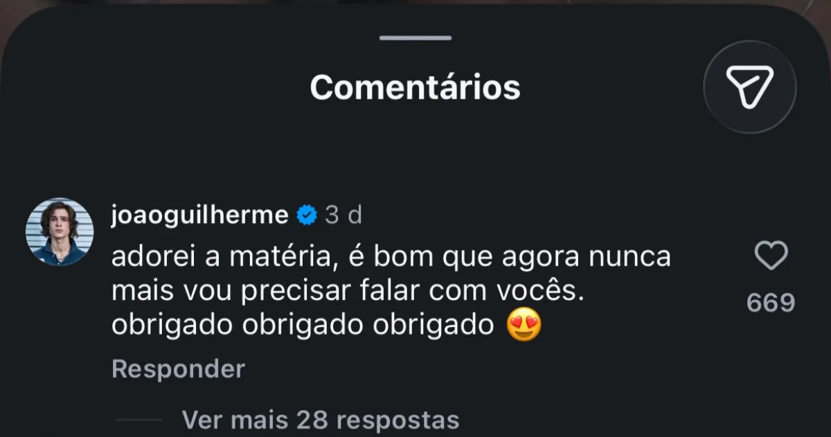 João Guilherme reagiu à postagem com lista de famosos pouco carismáticos - Foto: Reprodução/ Instagram