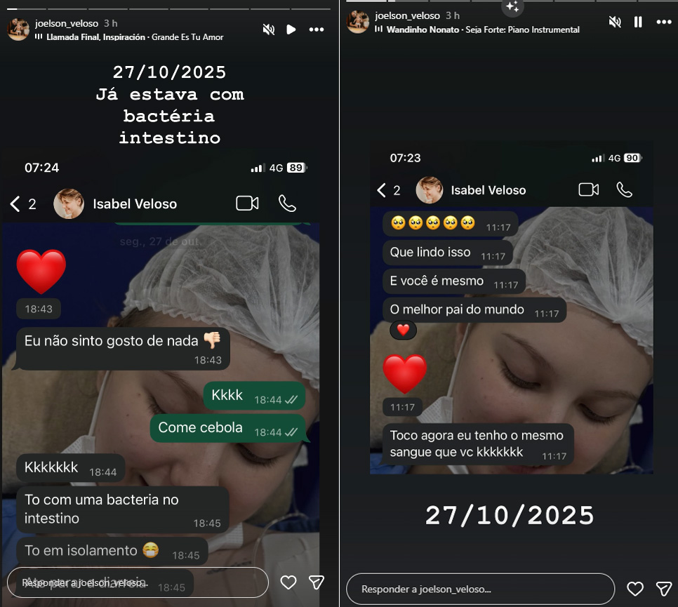 Joelson Veloso mostrou troca de mensagens com Isabel - Foto: Reprodução/ Instagram@joelson_veloso