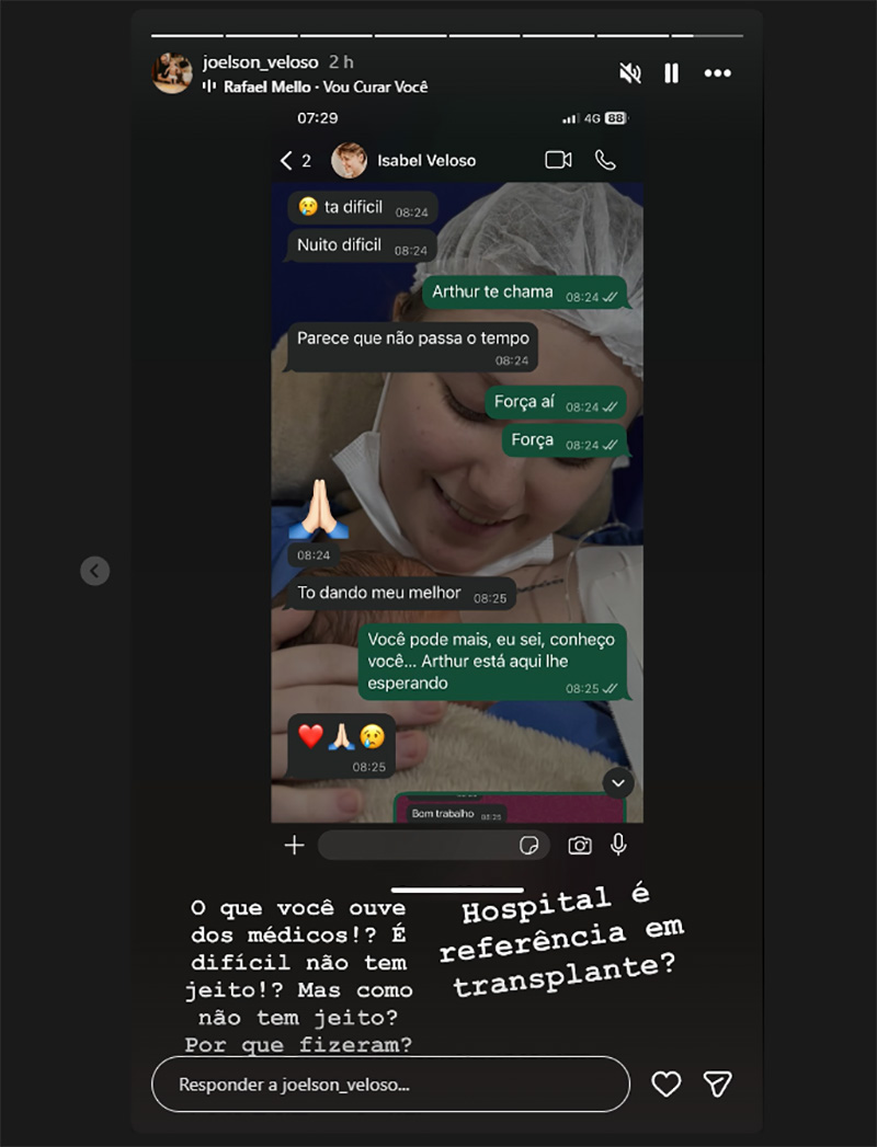 Joelson Veloso mostrou troca de mensagens com Isabel - Foto: Reprodução/ Instagram@joelson_veloso