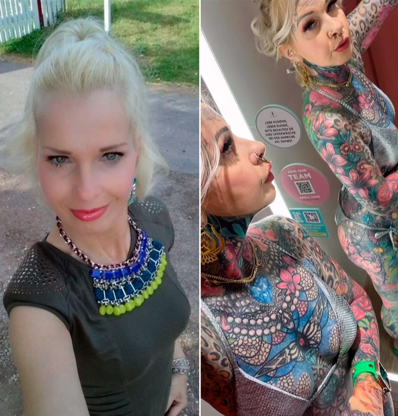 Kerstin Tristan mostrou antes e depois das tatuagens - Foto: Reprodução/ Instagram@tattoo_butterfly_flower