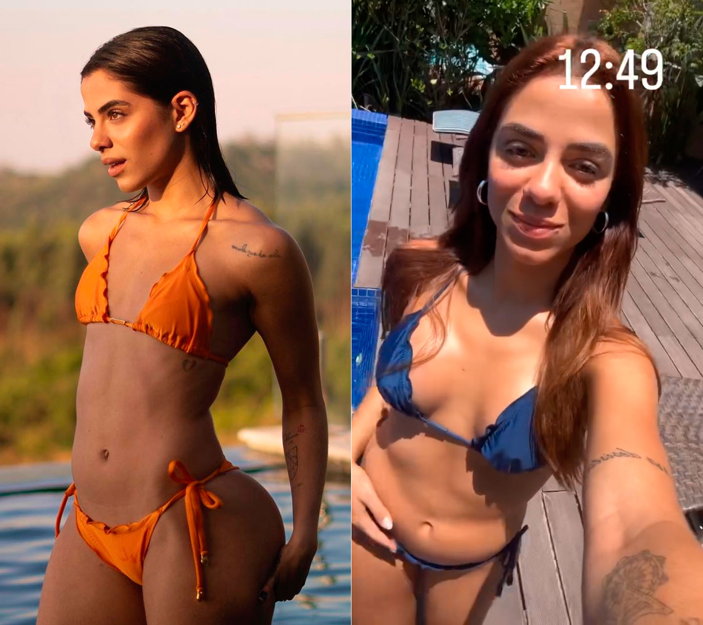 Key Alves antes e depois da cirurgia para colocar silicone nos seios - Foto: Reprodução/ Instagram@davealmeiida e @keyalves