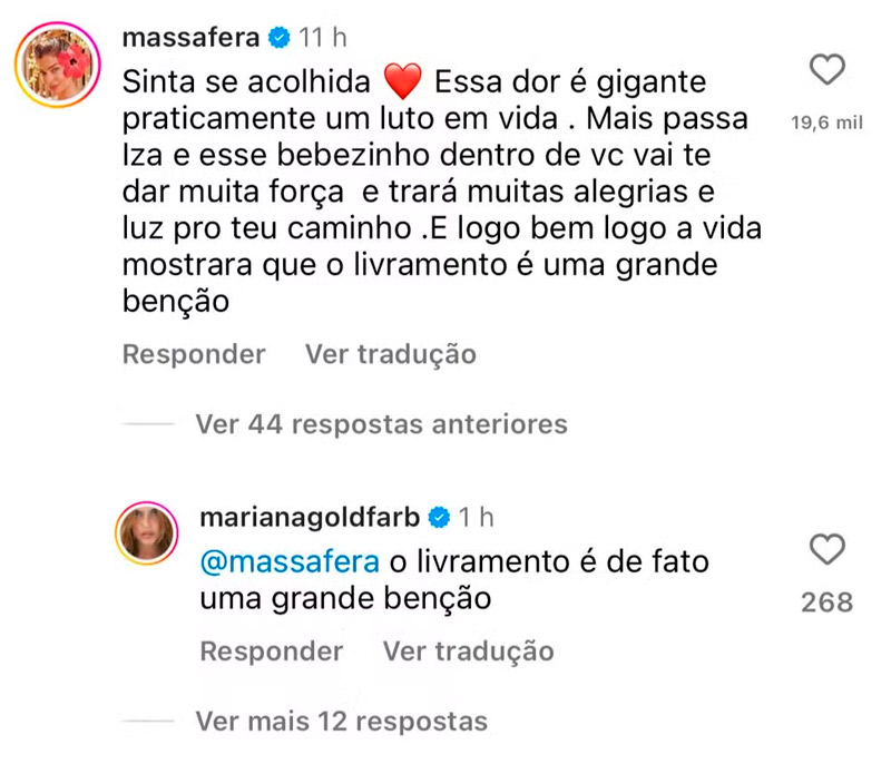 Mariana Goldfarb e Grazi Massafera declararam apoio à cantora Iza - Foto: Reprodução/ Instagram