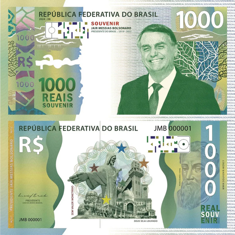 Nota com valor de R$ 1.000 e rosto de Bolsonaro viralizou nas redes sociais - Foto: Reprodução