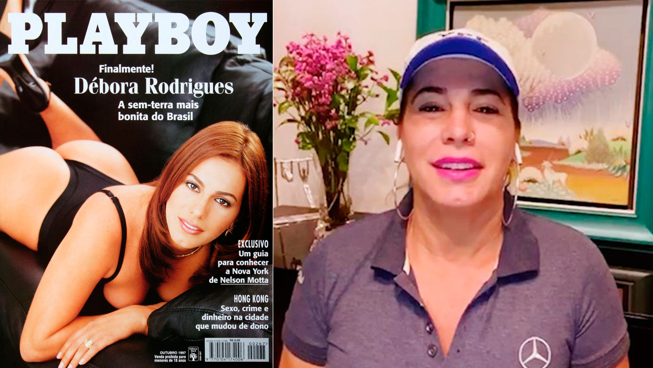 Débora Rodrigues na capa da Playboy, em 1997, e em foto atual – Foto: Divulgação e Reprodução/ Instagram@deborarodriguesoficial