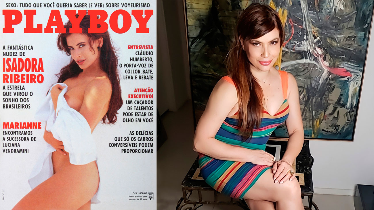 Isadora Ribeiro na capa da Playboy, em 1991, e em foto atual – Foto: Divulgação e Reprodução/ Instagram@isadoraribeiroficial