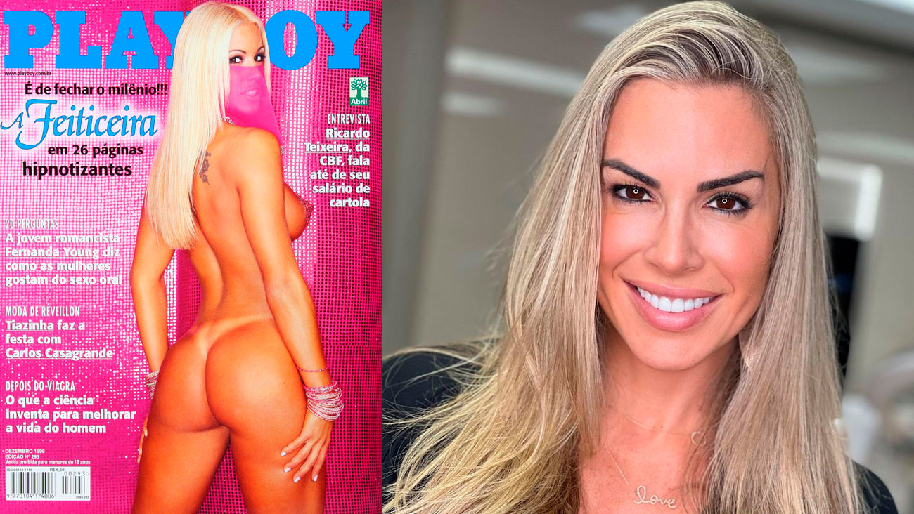 Joana Prado na capa da Playboy, em 1999, e em foto atual – Foto: Divulgação e Reprodução/ Instagram@joanapradob