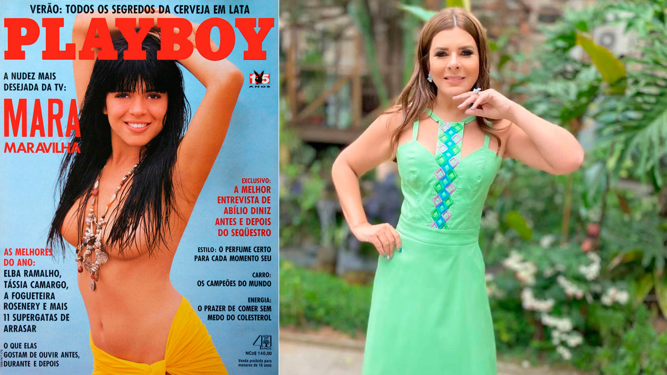 Mara Maravilha na capa da Playboy, em 1990, e em foto atual - Foto: Divulgação e Reprocução/ Instagram@maramaravilhaoficial