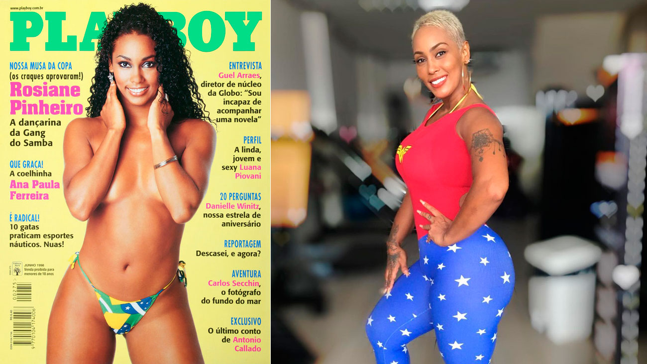 Rosiane Pinheiro na capa da Playboy, em 1998, e em foto atual – Foto: Divulgação e Reprodução/ Instagram@rosianepinheiro