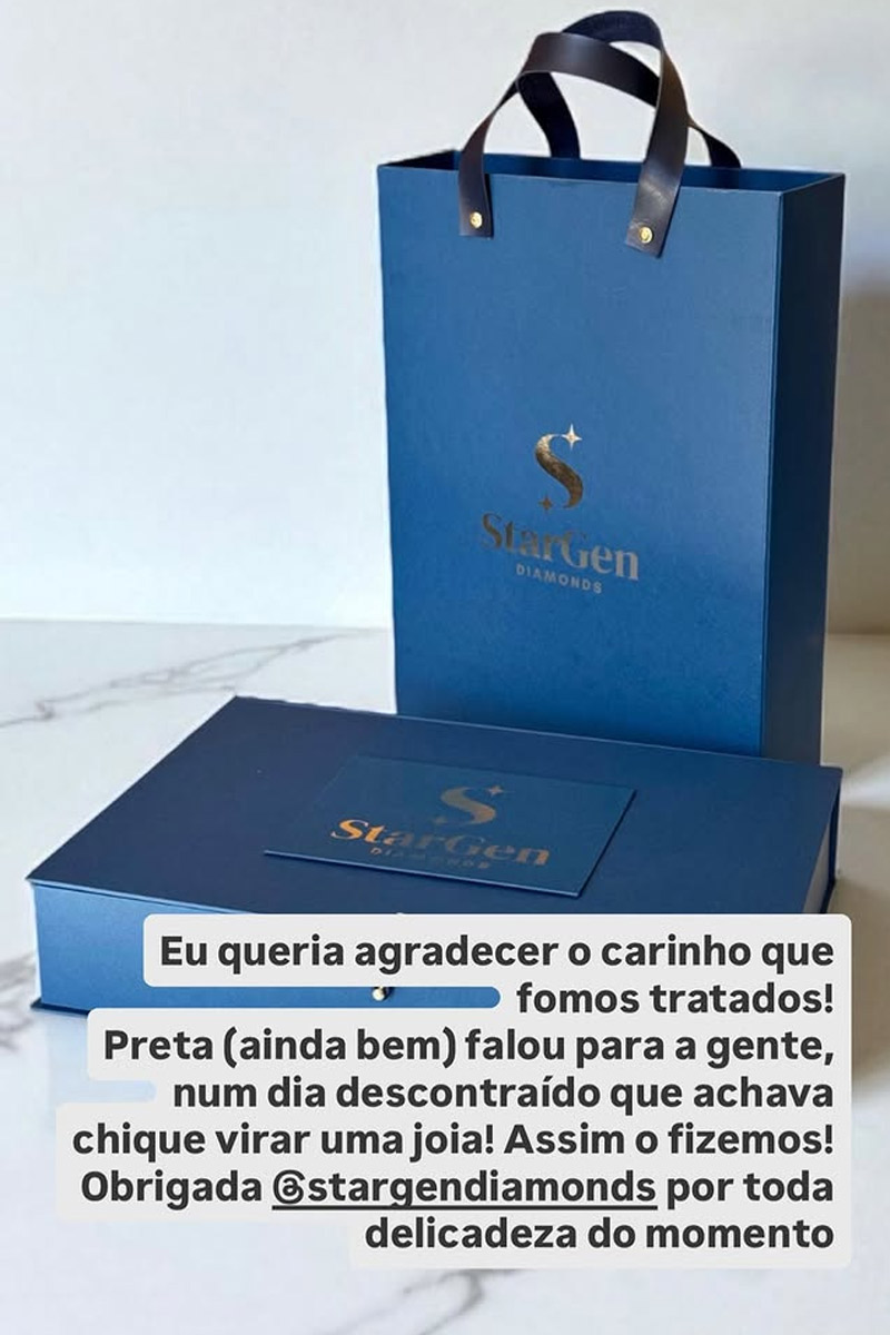 Malu Barbosa mostrou diamante feito a partir das cinzas de Preta Gil - Foto: Reprodução/ Instagram@malupbarbosa