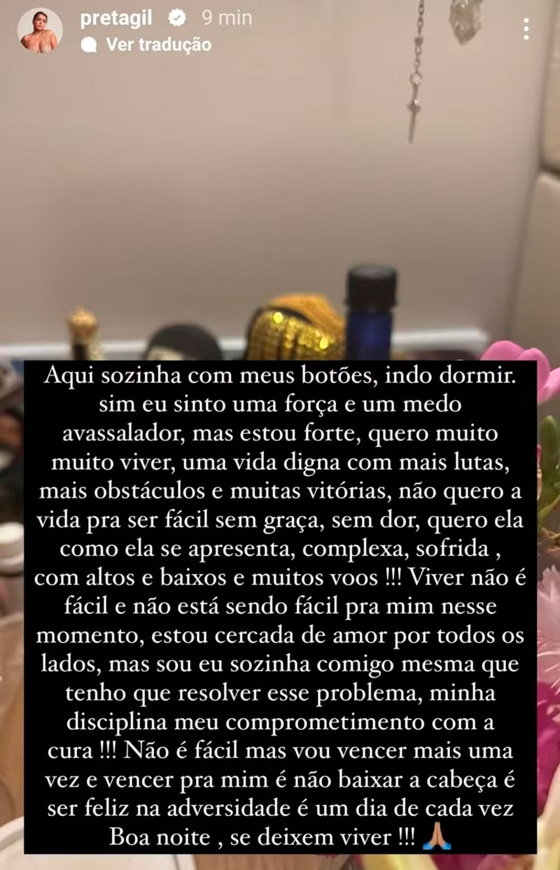 Preta Gil contou que “está forte” em nova fase do tratamento contra o câncer - Foto: Reprodução/ Instagram@pretagil