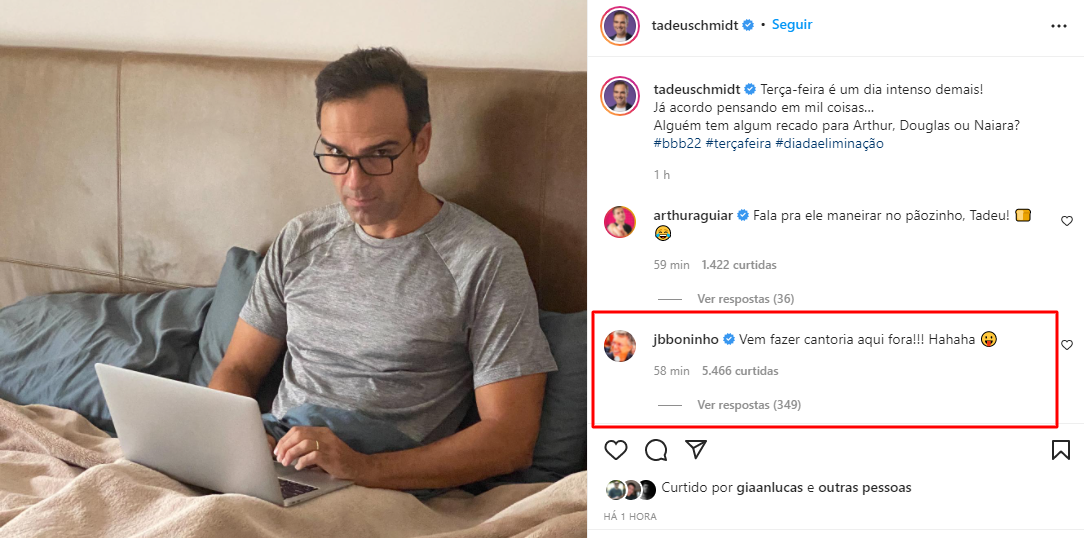 Postagem de Tadeu Schmidt e comentário de Boninho levantam dúvidas no público - Foto: Reprodução/Instagram