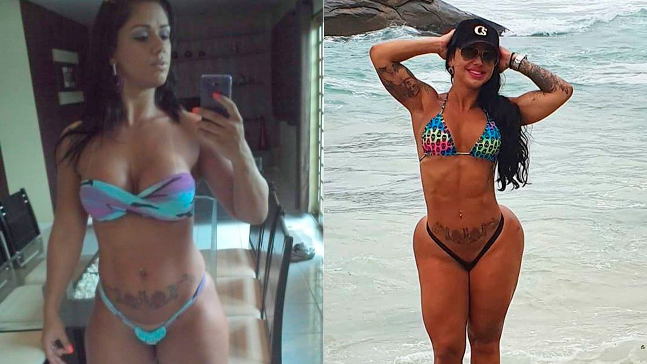 Vanessa Ataídes antes e depois de conquistar o corpo atual e 126 cm de bumbum